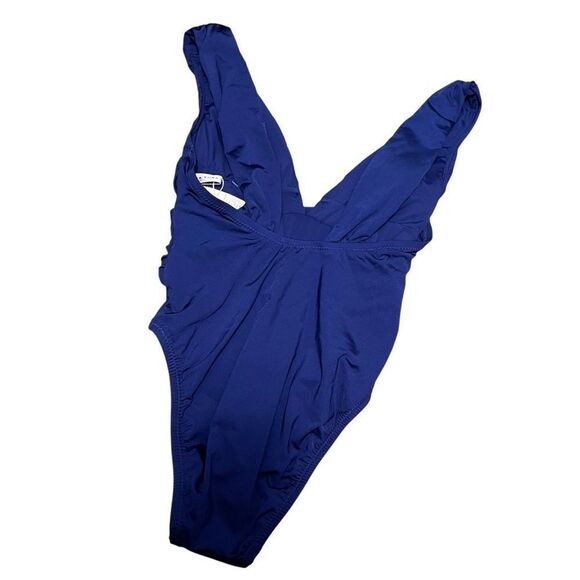 Trina Turk Plunge Wrap Front One Piece Swimsuit Blue Size 4 NWT - Picture 4 of 6